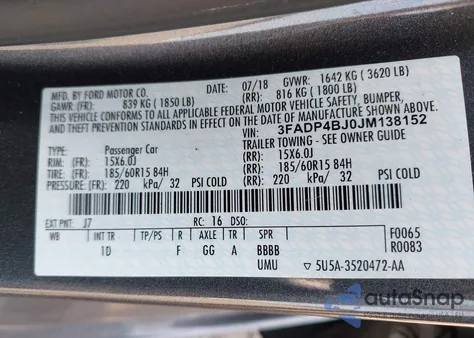 2018 Ford Fiesta Se z USA, uszkodzony, nr VIN 3FADP4BJ0JM138152